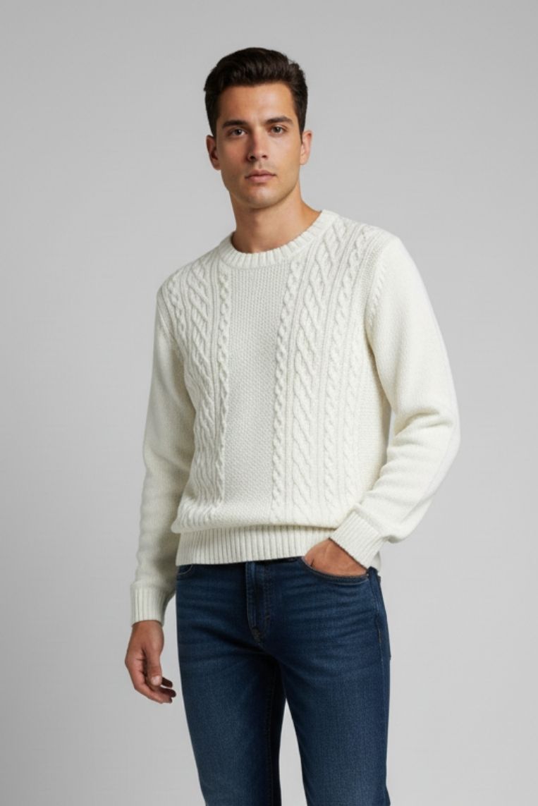 hu212-beige1 MAGLIONE CON TRECCE |