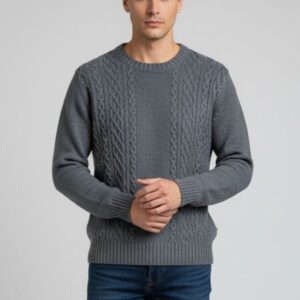 hu212-grigio MAGLIONE CON TRECCE |