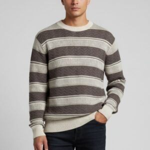 hu215-beige MAGLIONE A RIGHE BICOLOR |