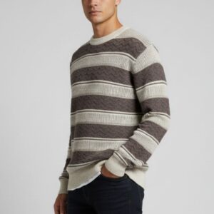 hu215-beige1 MAGLIONE A RIGHE BICOLOR |