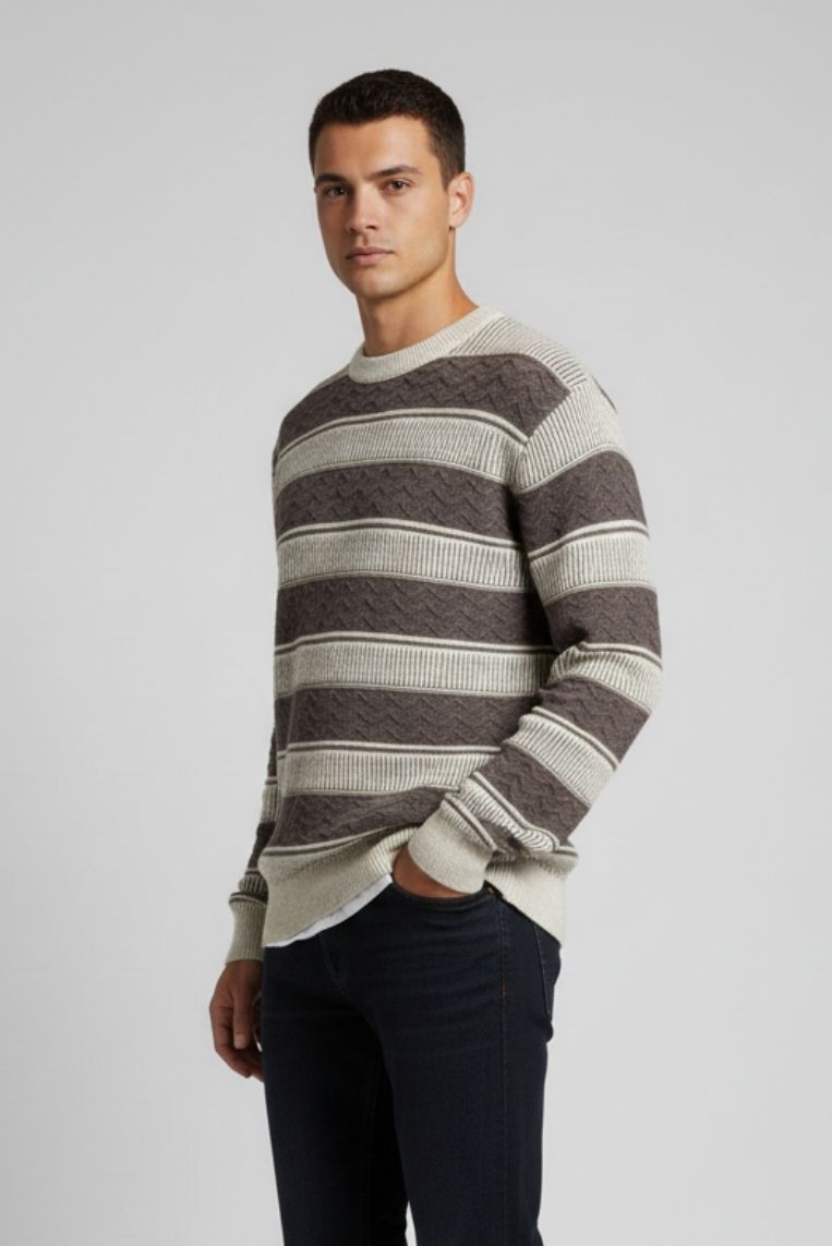 hu215-beige1 MAGLIONE A RIGHE BICOLOR |