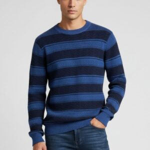 hu215-blu MAGLIONE A RIGHE BICOLOR |