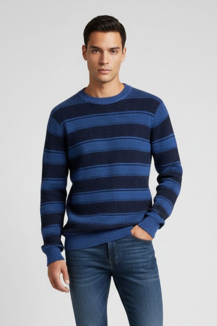 hu215-blu MAGLIONE A RIGHE BICOLOR |