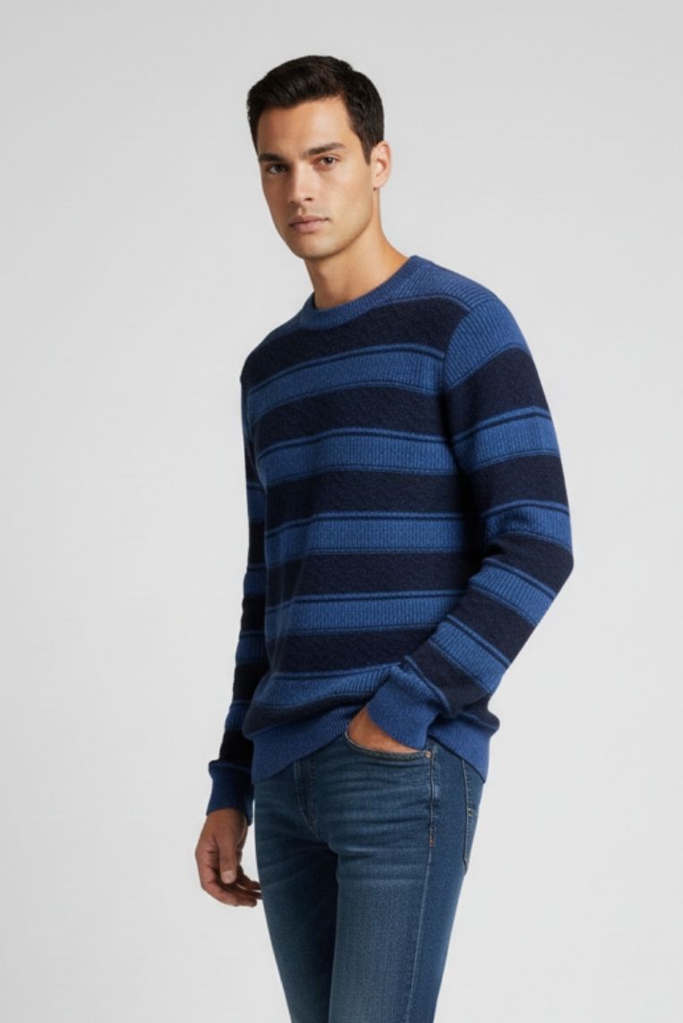 hu215-blu1 MAGLIONE A RIGHE BICOLOR |