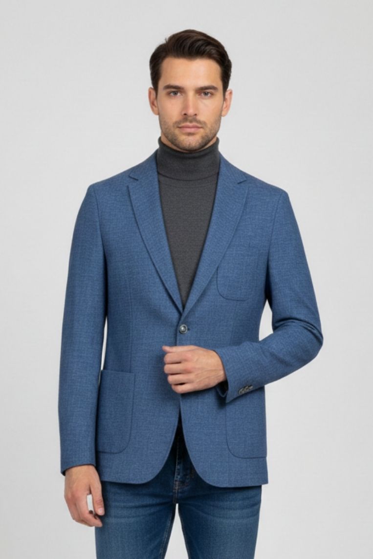 iu044-blu GIACCA COTONE MISTO LINO |
