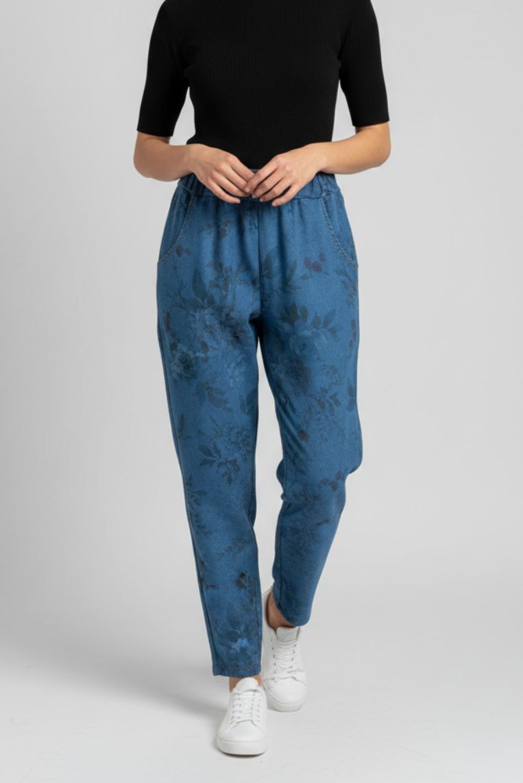 PANTALONI GAMBA LARGA TRAMA FLOREALE |