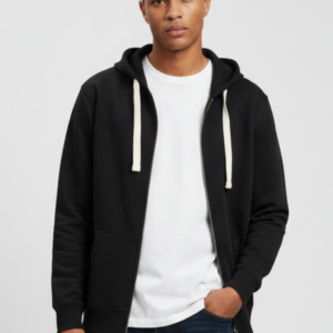 iu097-nero FELPA CON CAPPUCCIO FULL ZIP |