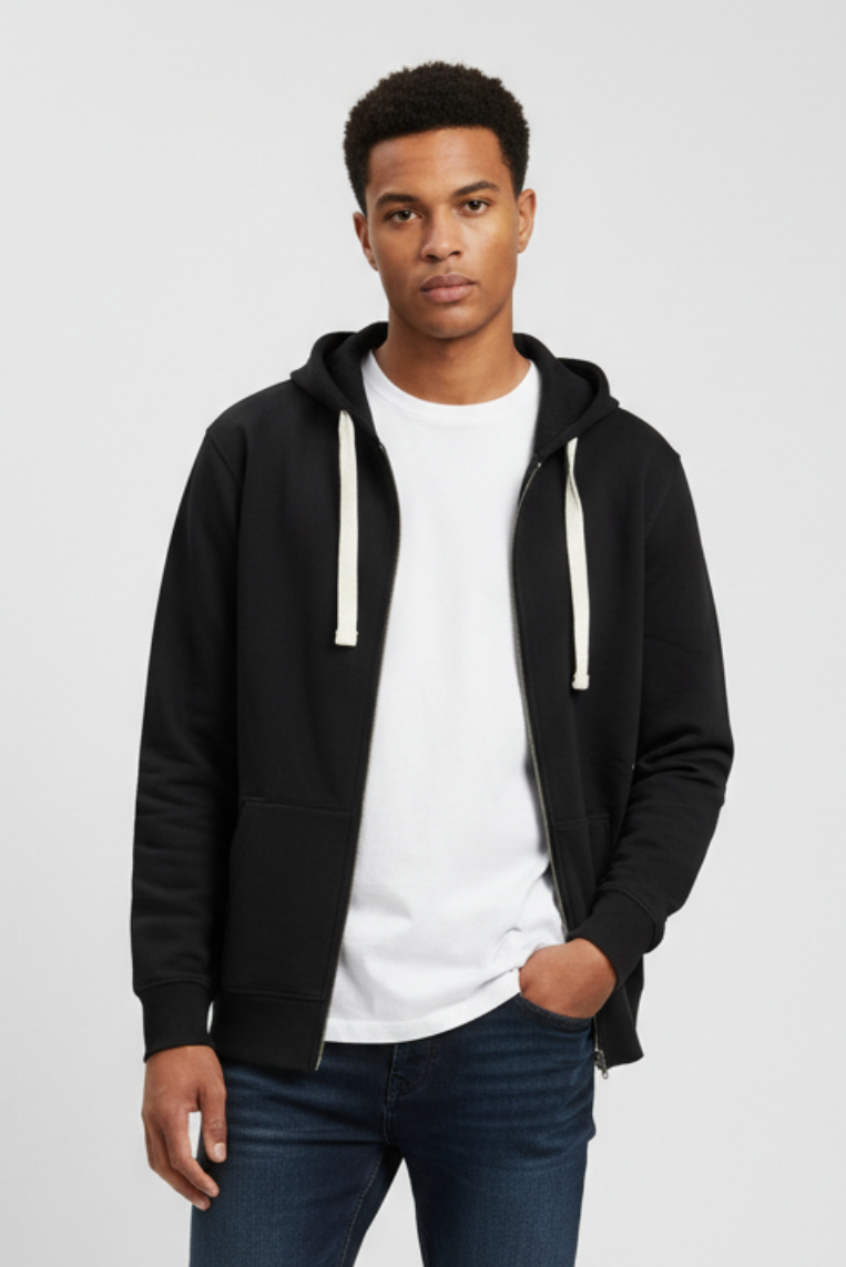 iu097-nero FELPA CON CAPPUCCIO FULL ZIP |