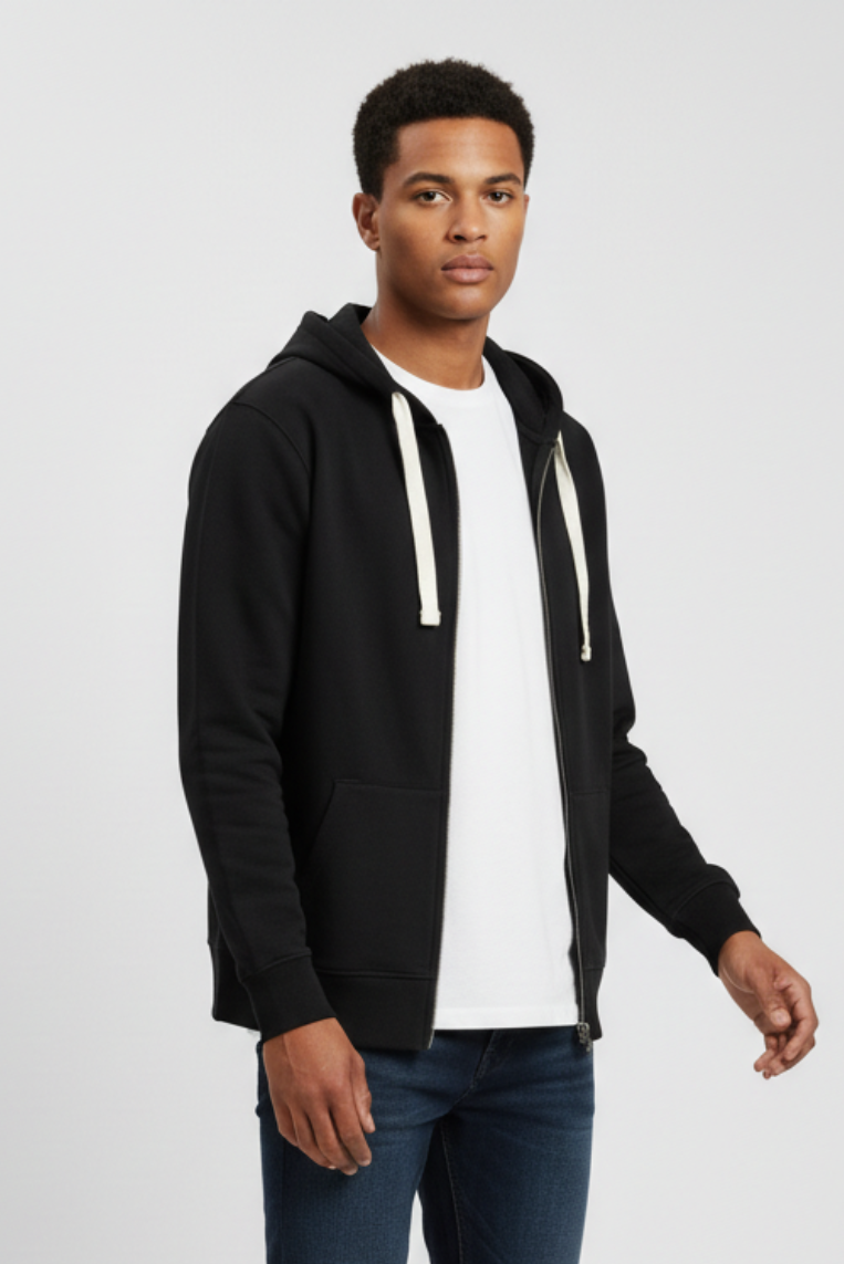 iu097-nero1 FELPA CON CAPPUCCIO FULL ZIP |