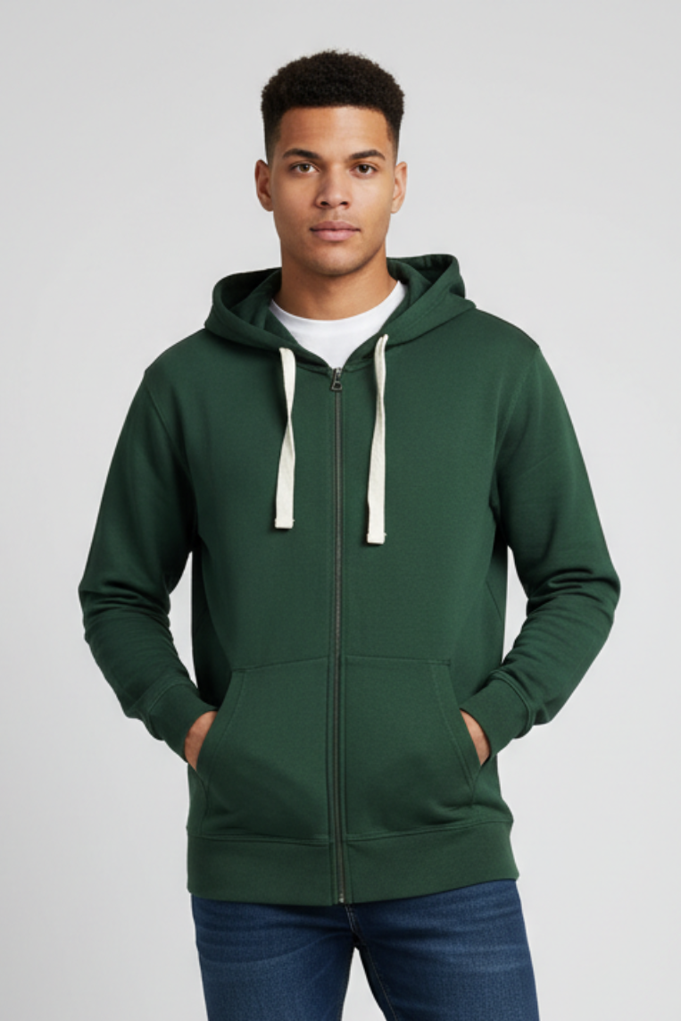 iu097-verde FELPA CON CAPPUCCIO FULL ZIP |