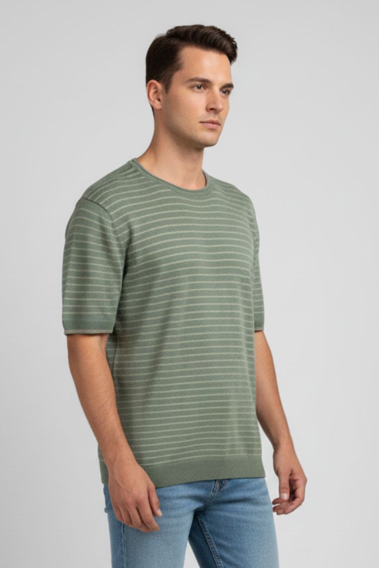 MAGLIA A RIGHE MISTO LINO |