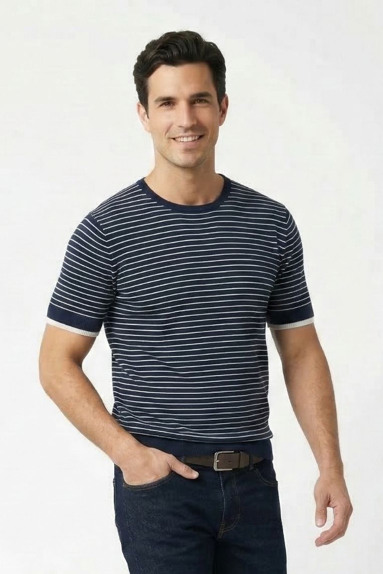 MAGLIA A RIGHE MISTO LINO |