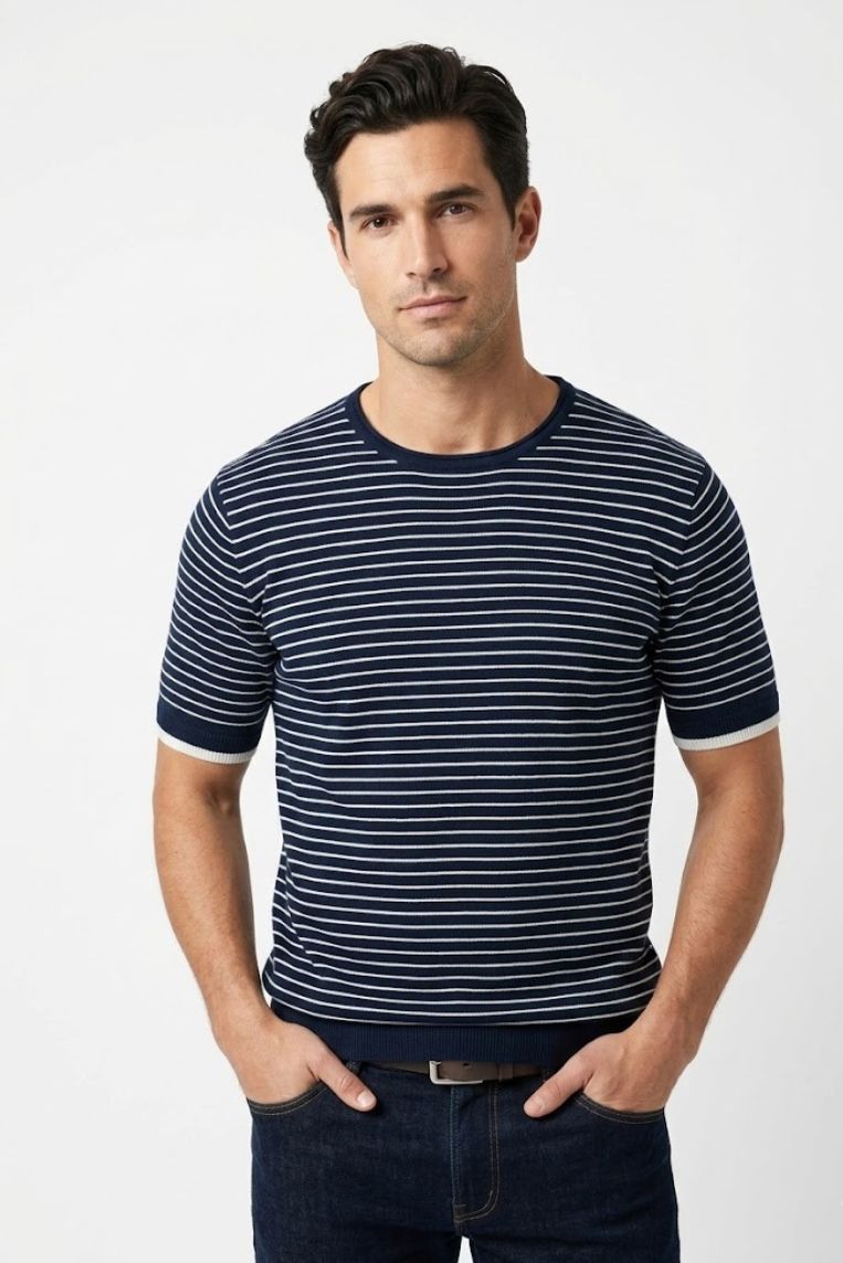 MAGLIA A RIGHE MISTO LINO |
